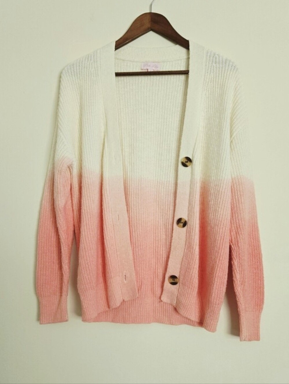 Pink Lily Cream to Pink Ombre Button-Front Cardigan